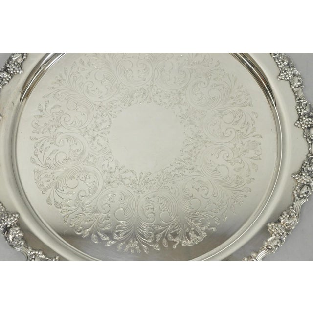 Vintage Victorian Silver Plated Grapevine Repousse 20" Round Serving Platter For Sale - Image 4 of 13