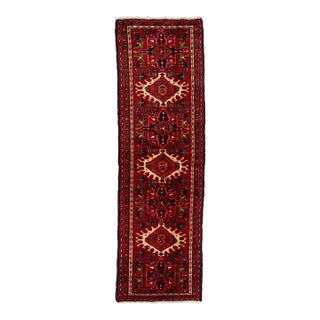 Vintage Heriz Handmade Wool Runner Tribal in Red Color For Sale