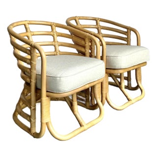 Vintage Boho Bent Rattan Lounge Chairs - A Pair For Sale