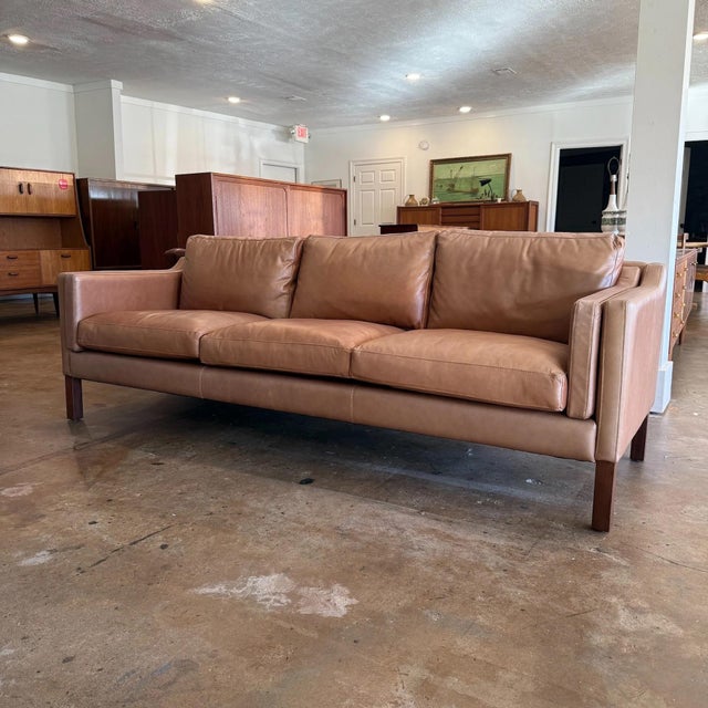 Vintage mid-century Danish modern leather three-seater box sofa attributed to Børge Mogensen’s Model 2213 sofa for...