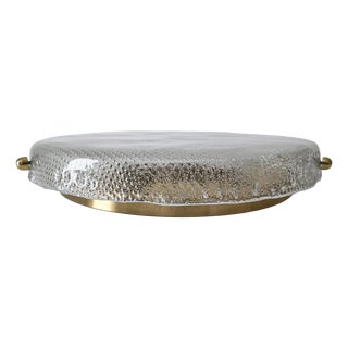 Vintage Textured Glass and Brass Flush Mount from Hillebrand Leuchten, Germany, 1970s For Sale