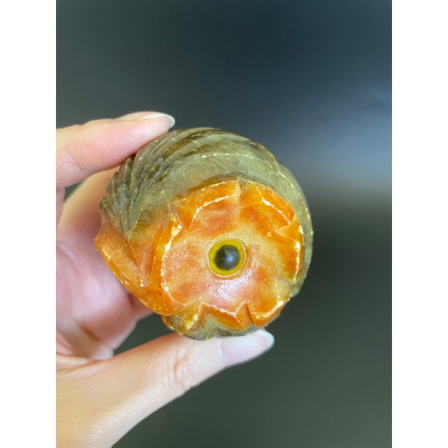 Orange Vintage Italian Hand Carved Alabaster Owl Paperweight For Sale - Image 8 of 11