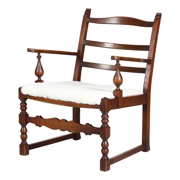 Danish Brutalist Sculptural Handcrafted Lounge Chair in Oak with Leather, 1940s For Sale