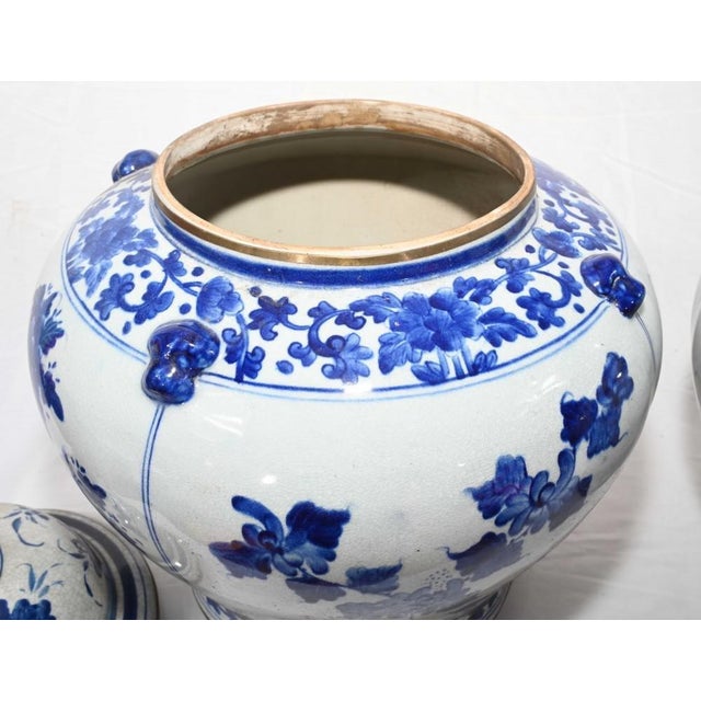 Nanking Porcelain Temple Jars in Blue and White For Sale - Image 4 of 10