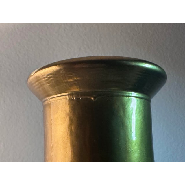 Spanish Oversized Spanish Olive Green Art Glass Demijohn Vase With Iridescent Gold Luster For Sale - Image 3 of 10