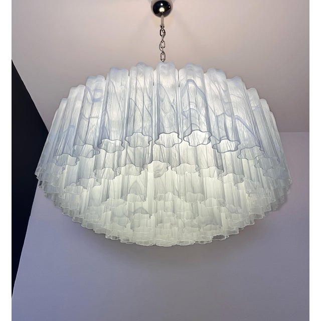 Large Murano Glass Chandelier in White Alabaster Glass Tube, 1990s For Sale - Image 6 of 18