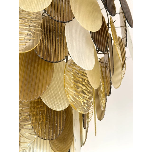 Tan Large Contemporary Chandelier Tan Brown Tapestry Murano Glass by Ad, Italy For Sale - Image 8 of 12
