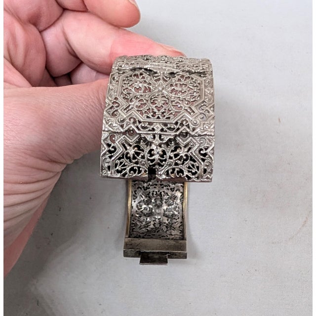 Vintage Art Deco Signed Napier Silvertone Filigree Cuff Bracelet For Sale - Image 12 of 13