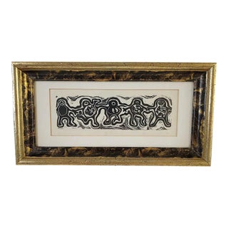 1976 Theodore L. Reller Jr. Signed Woodcut Artist's Proof "Life Dance" Framed Relief Print For Sale