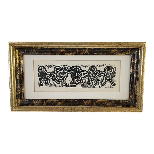 1976 Theodore L. Reller Jr. Signed Woodcut Artist's Proof "Life Dance" Framed Relief Print For Sale