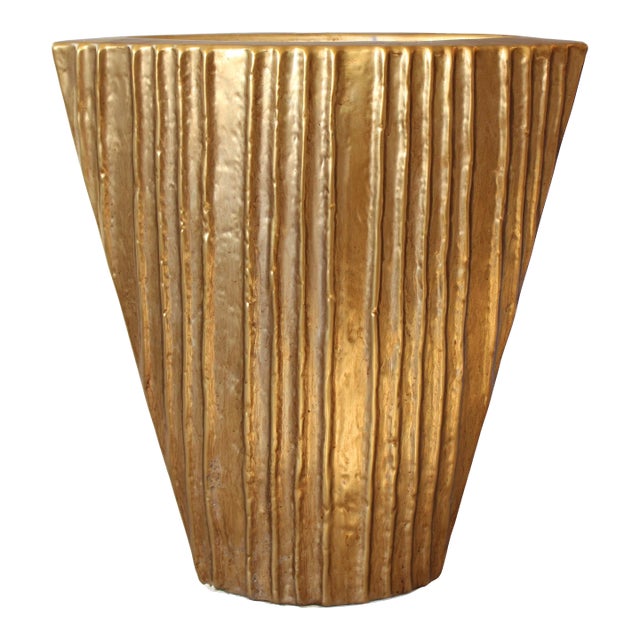 Ext Lrg. Contemporary Table Vase, Metallic Gold Foil Leaf For Sale