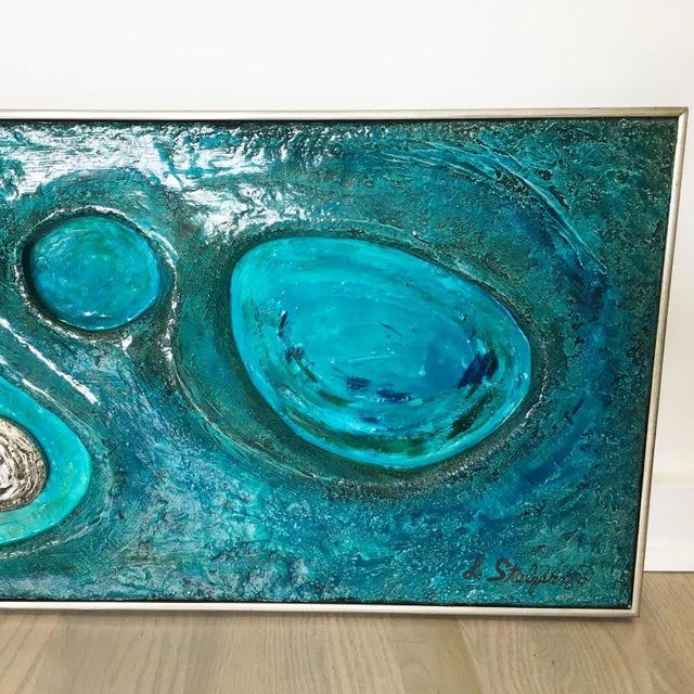 Lorraine Stelzer, Turquoise Acrylic Resin Psychedelic Art Wall Sculpture Panel For Sale In Atlanta - Image 6 of 15
