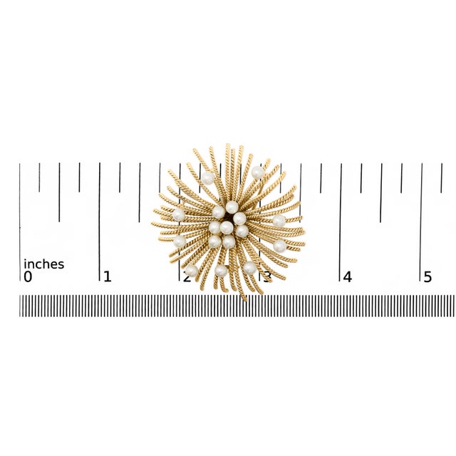 Early 21st Century 18K Yellow Gold Cultured Freshwater Pearl Starburst Brooch Pin For Sale - Image 5 of 5