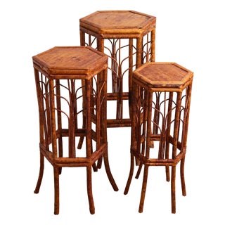 Tortoise Shell Bamboo Nesting Pedestal Plant Stands For Sale