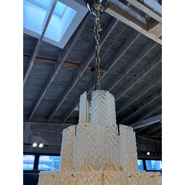 1970s Monumental Amber Textured Glass Leaf Tiered Chandelier For Sale - Image 9 of 11