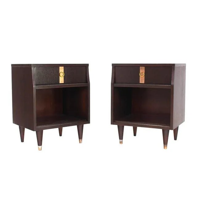 Pair of nice one-drawer ring pulls nightstands or end tables.