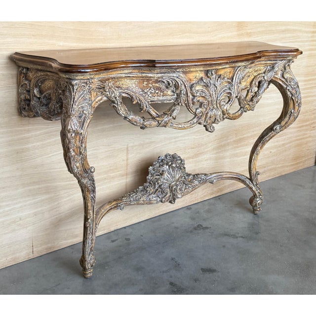 Late 19th Century Late 19th Century French Louis XIV Style Carved Painted Wall Mounted Console Table with wood top For Sale - Image 5 of 18