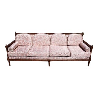 Pink Chinoiserie Silk Carved Sofa Couch or Daybed For Sale