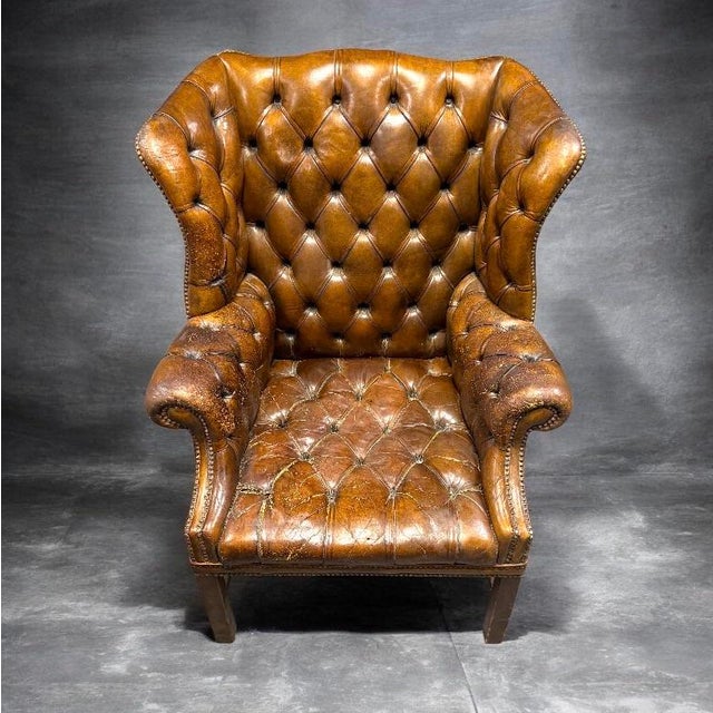 English Late 18th Century Chesterfield Wingback Leather Armchair For Sale - Image 3 of 6