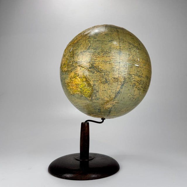 Mid-Century Modern Mid-Century Relief Terrestrial World Globe on Wooden Stand by Prof. Dr. Arthur Krause, Germany, 1950s For Sale - Image 3 of 12