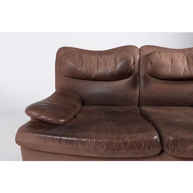 Brown Vintage Aniline Leather 2 Seater Sofa, 1970s For Sale - Image 8 of 14