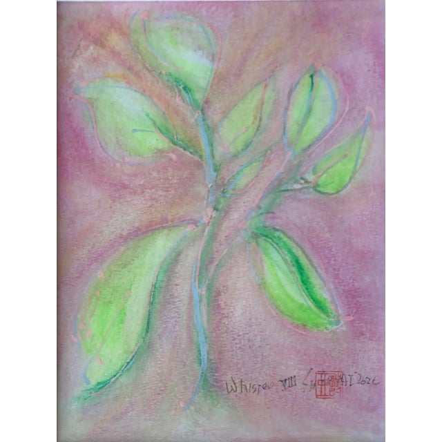 This lively original botanical abstract painting with color of forest on hand cut heavy stock brings restful and secure...