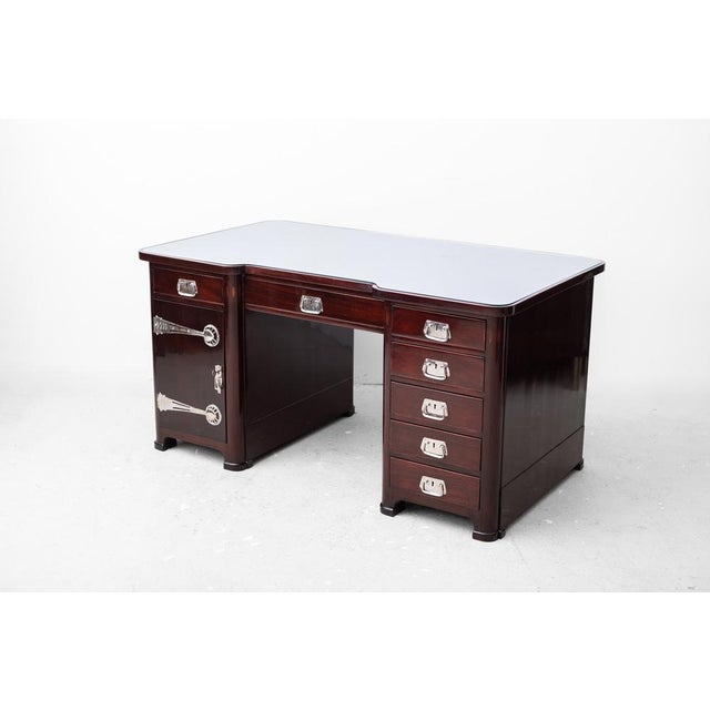 Breathtakingly beautiful desk, freestanding around 1910 original Art Nouveau professionally restored Surface refined with...