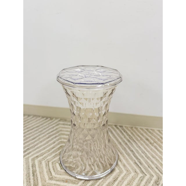 Transparent Kartell Style Clear Acrylic Stone Stool Vintage Crystal Lucite Seat MCM Style For Sale - Image 8 of 10