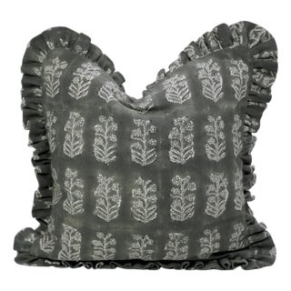 Premium Thick Linen Frill Pillow Cover Ruffled Decorative Accent Cushion 16x16 Inch- Indradhanush For Sale