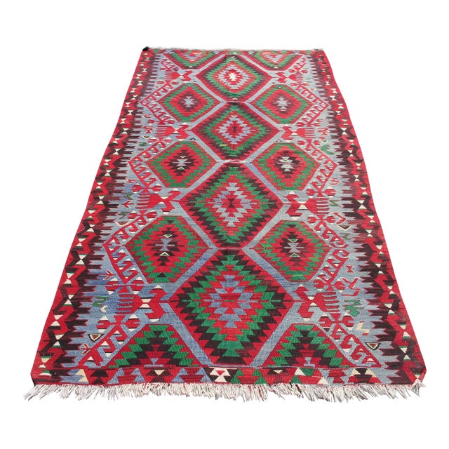 1960's Vintage Hand Woven Kilim Rug - 63" X 120" For Sale