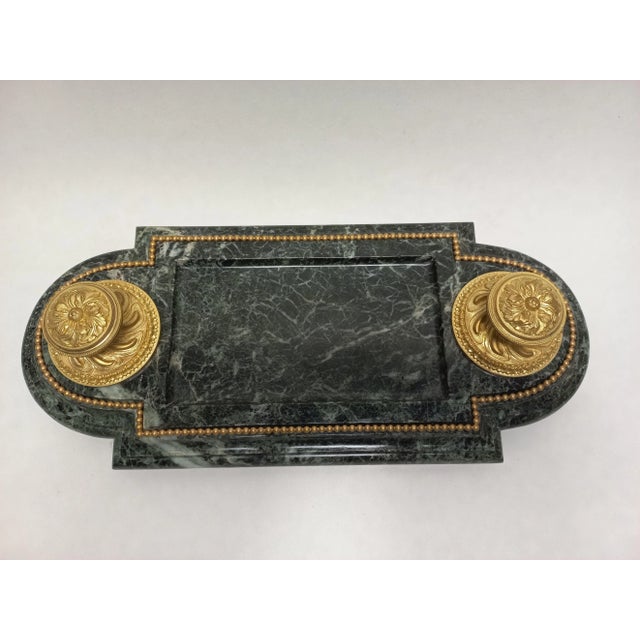 Late 19th Century Inkwell in Gilded Bronze & Green Marble For Sale - Image 5 of 11