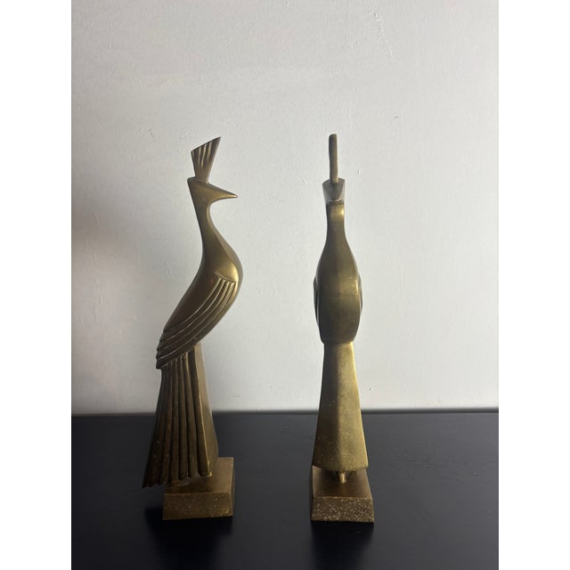 Pair of Vintage Burnished Brass Peacocks For Sale In Chicago - Image 6 of 12