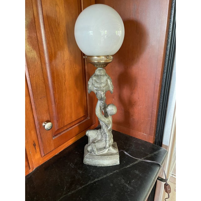 1920s Art Deco Table Lamp - Joan of Arc Bronze Figural For Sale - Image 5 of 7