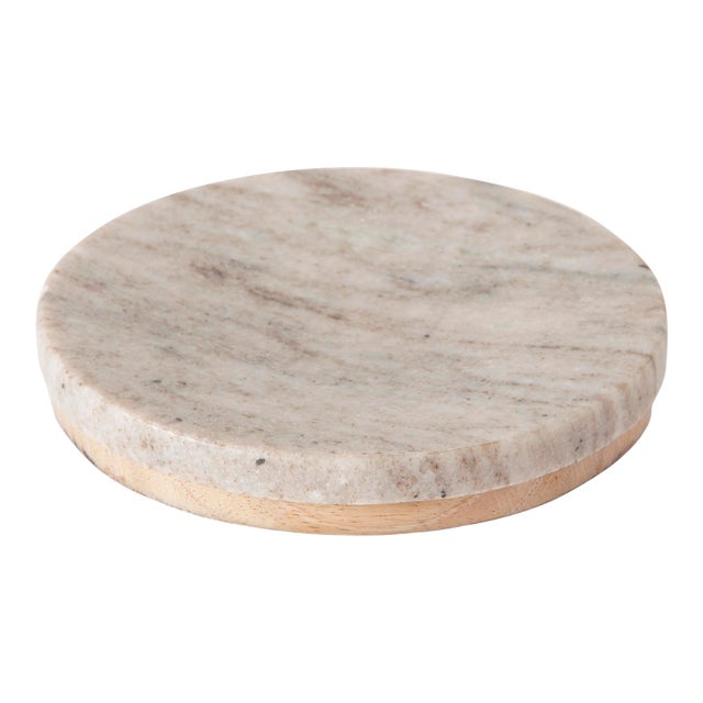 San Marino Soap Dish, Beige Marble & Wood For Sale