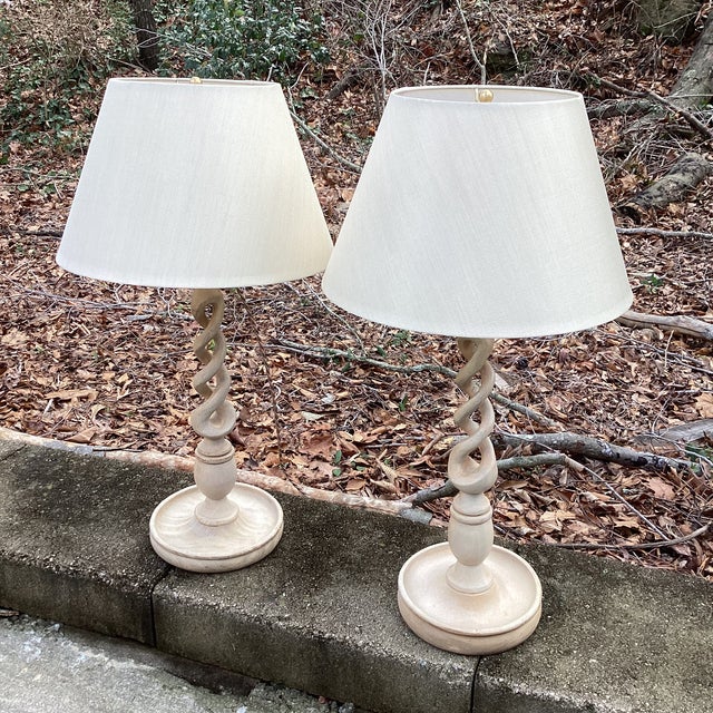 2020s Custom Turned Wood Candlestick Lamps – Newly Wired, 27” H - a Pair For Sale - Image 5 of 7