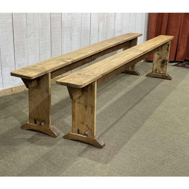 Rustic Early 20th Century Poplar Farmhouse Benches, Set of 2 For Sale - Image 3 of 6