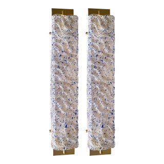 Luxury Gold Wall Sconces With Blue "Graniglia" Murano Glass --Set of Two For Sale