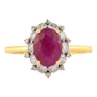 Mozambique 1.52ct Ruby & Diamond Statement Ring Size 5.5 in 14k Yellow Gold For Sale