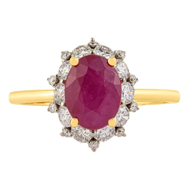 Mozambique 1.52ct Ruby & Diamond Statement Ring Size 5.5 in 14k Yellow Gold For Sale
