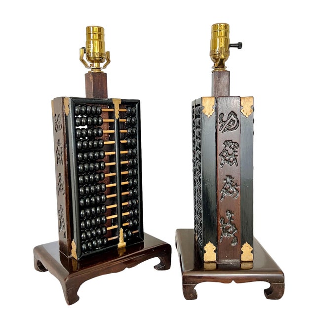 Mid 20th Century Chinese Abacus Table Lamps - A Pair For Sale - Image 4 of 11