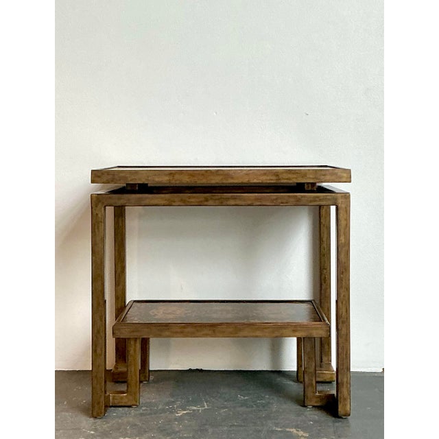 Early 21st Century Vintage Burnished Brass Bi-Level Console Table For Sale - Image 5 of 12