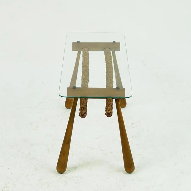 Gold Mid-Century Austrian Beech Side Table with Cord and Glass Top by Max Kment, 1950s For Sale - Image 8 of 10