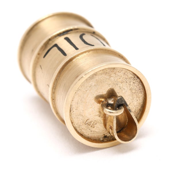 1950s 1950s Oil Barrel Charm, 14k Yellow Gold, Length 1 In For Sale - Image 5 of 6