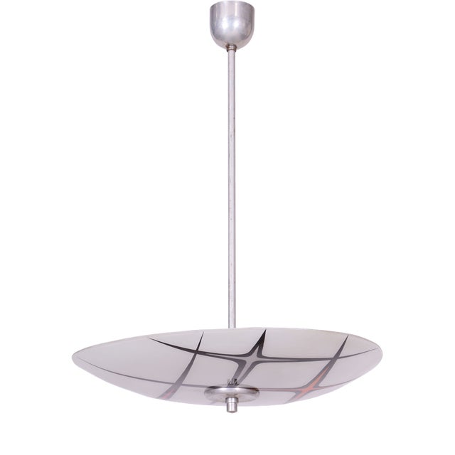 Mid-Century Chandelier in Chromed Steel and Glass, Czech, 1950s For Sale