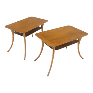 Rectangle Light Walnut Klismos End Side Tables by Gibings for Widdicomb - A Pair