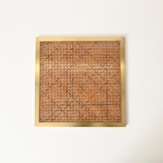 Brass, Acrylic and Vienna Straw Centerpiece Tray by Christian Dior, Italy, 1970s For Sale - Image 3 of 11