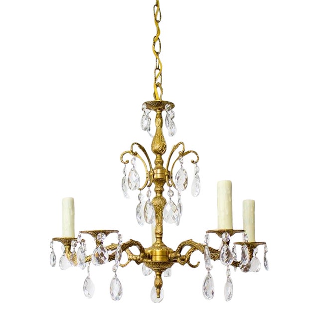 Mid 20th Century Spanish Brass and Crystal Chandelier Chairish