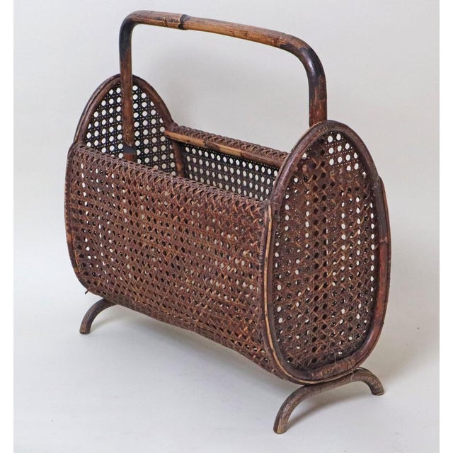 Gold Art Deco Newspaper Rack in Handcrafted Wicker and Bamboo, 1940s For Sale - Image 8 of 11