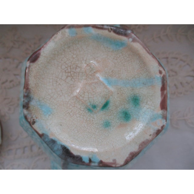 Antique England Majolica Basket Weave With Leaves Blue Teapot 7" Tall For Sale - Image 11 of 11