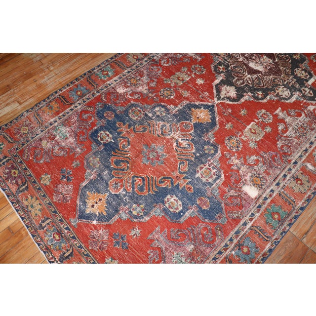 Textile Antique Zabihi Collection Caucasian Soumac Flatweave Worn Gallery Size Rug For Sale - Image 7 of 11